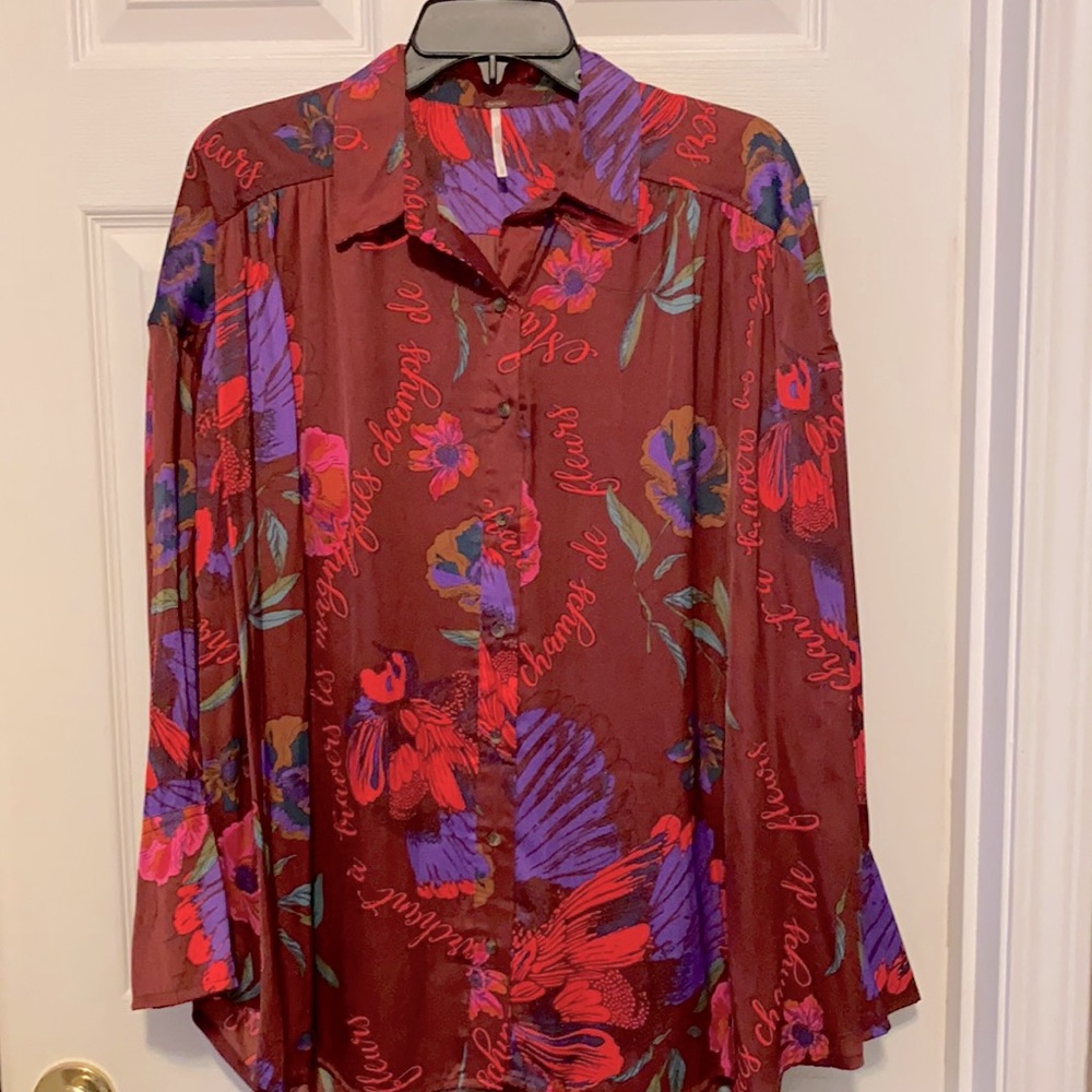 Pure silk oversized shirt by free people.